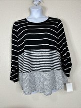 NWT LA Threads Knit T-shirt Womens Plus Size 2X Blk/Gray Striped Long Sleeve - £17.77 GBP