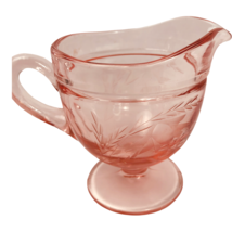 Pink Creamer Depression Glass Footed Etched Flowers Pedestal Vintage  - £23.38 GBP