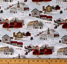 Cotton Houses Barns Winter Snow Cotton Fabric Print by the Yard D372.31 - £23.97 GBP