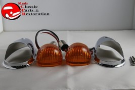 Guide Style Headlight Chrome LED Turn Signal Marker Lights Housing Amber... - $74.61