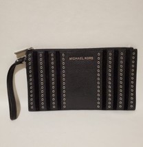 Michael Kors Mini Grommets Large Zip Clutch Wristlet Black Leather - $49.49