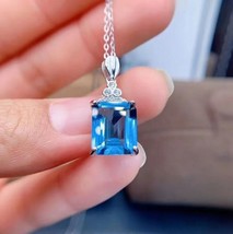 3 Ct Emerald Simulated Blue Topaz Drop Pendant Jewelry Gift 925 Sterling Si1ver - £38.76 GBP