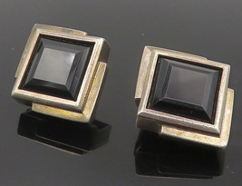 925 Sterling Silver - Vintage Black Hematite Square Non Pierce Earrings - EG6252 - £48.85 GBP