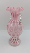 Fenton Cranberry Pink Coin Dot Opalescent 2 Handle Ruffled Rim Vase 11 in #194 image 2