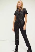 Black Women&#39;s Original Lambskin Soft Leather Jumpsuit Stylish Party Casu... - £123.56 GBP+