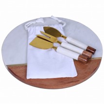 12&quot;  Wood and Marble and Gold Cheese Board and Knife Set - £40.09 GBP