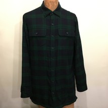 L.L. Bean M Tall Blue Green Plaid Cotton Flannel Fleece Insulated Shacket - £35.75 GBP