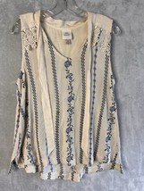 Knox Rose Women white floral embroidered sleeveless top relaxed size Medium - $14.99