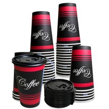 20oz Design Coffee Cups and Black Flat Lids Hot Cold Drinks Disposable 300pcs - £75.13 GBP