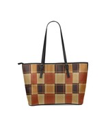 Large Leather Tote Shoulder Bag - Mini Brown Checkered Illustration - $69.00