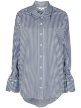 A.L.C. Women&#39;s Monica Striped Shirt Size 8 Navy Blue B4HP - $149.95