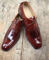 Handmade Men&#39;s Brown Derby Leather Lace Up Dress Shoes, Men Designer Formal Shoe - £115.89 GBP