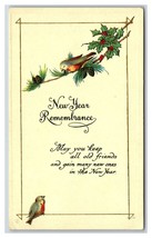 New Year Remembrance Sparrows Pine Baugh UNP Embossed DB Postcard V17 - £3.13 GBP