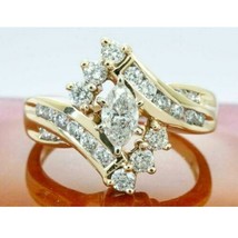 3.50CT Marquise LC Moissanite Bypass Engagement Ring 14k Yellow Gold Plated Xmas - £97.57 GBP