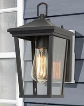 LALUZ-Austin Modern 1-Light Black Outdoor Wall Lantern Sconce With Clear... - $80.74