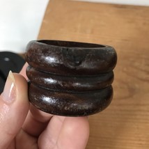 Set Lot 8 Vintage Dark Hard Wood Ribbed Wooden Napkins Rings Place Holde... - $19.79
