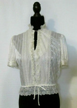 Sheer Ivory and Lace Top / Blouse Cinched Bottom Juniors SMALL Read Desc. - £11.01 GBP