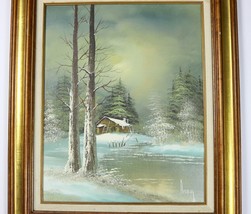 Large Original Signed Forest Cabin &quot; UNKNOWN &quot; Acrylic 15.75&quot; x 19.75&quot; Painting - £64.73 GBP