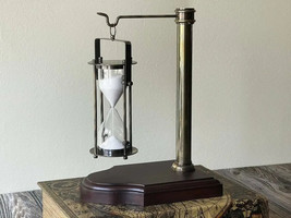 Vintage Maritime Sand Timer Wooden Stand Brass Nautical Collectible Hour... - $62.65