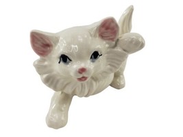 Vintage White Persian Cat Kitten Blue Eyes Paw Up Porcelain Figurine  - £6.62 GBP