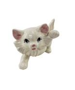 Vintage White Persian Cat Kitten Blue Eyes Paw Up Porcelain Figurine  - $8.37