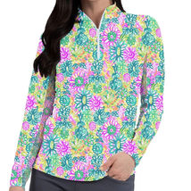 NWT IBKUL LILLI VIOLET MULTI Long Sleeve Mock Golf Shirt S M L XL XXL image 2