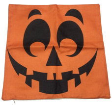 Throw Pillow Cover 17&quot; X 17&quot; Orange Black Halloween Jack o lantern Face Zipper - £10.62 GBP