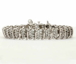 6.75CT Simulated Diamond   Cluster bracelet Round 7.5&quot; 925 Silver Gold Plated - £177.10 GBP