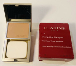 READ Clarins Everlasting Compact Long-Wearing & Comfort Foundation #113 Chestnut - £17.28 GBP