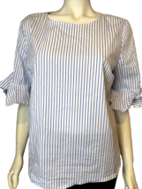 Calvin Klein White with Blue Stripe Round Neck Flutter Sleeve Shirt Size L - £9.86 GBP