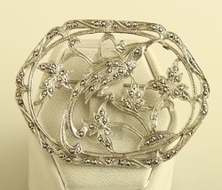 Vintage sterling silver art nouveau bird and leaves marcasite brooch pin - £35.52 GBP