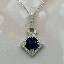 Halloween Special - 3CT Round Cut Blue Sapphire Pendant 14K White Gold Finish - £120.08 GBP