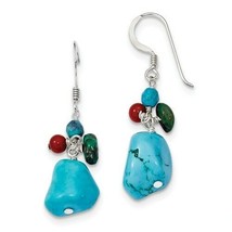 NEW Sterling Silver Dyed Howlite Turquoise Red Coral Earrings - £33.13 GBP