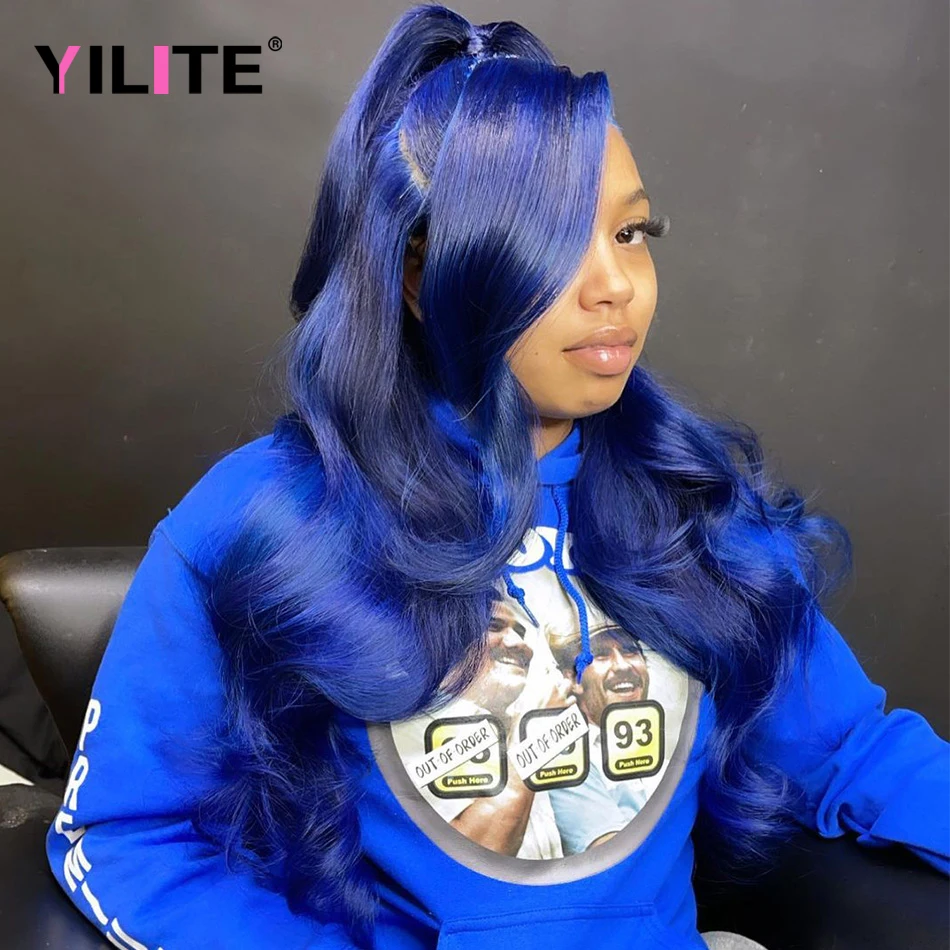 Navy Blue Color Body Wave 13x4 Lace Front Wig Brazilian Colored Blue Human Ha - £63.78 GBP+