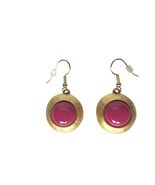 Vintage Bohemian Pink Cabochon Dangle Earrings Gold Tone Statement Jewelry - $363.44 MXN