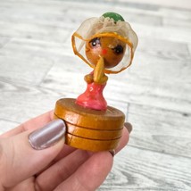 Vtg Veiled Lady Pencil Sharpener Pink Dress Decor Decorative Wood Figurine 60s - $11.87