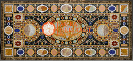 Black Marble Big Dining Table Top Marquetry Inlay Gemstone Scagliola Decor E1600 - £4,834.76 GBP