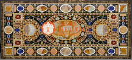 Black Marble Big Dining Table Top Marquetry Inlay Gemstone Scagliola Dec... - £4,899.84 GBP