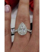 Halo Engagement Ring 2.40Ct Pear Cut Diamond 14k White Gold Simulated in... - $247.03