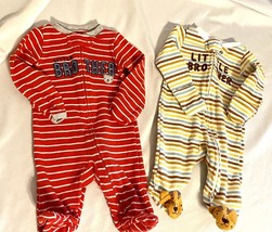 Carters Two Newborn Footed Mitten Long Sleeve Little Brother Outfits - £9.55 GBP