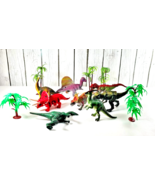 Dinosaur Toy Lot of 9 Figures with 6 Trees Plastic Prehistoric Play Set ... - $16.82