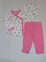 Carter&#39;s 3 Piece for Girls 6 or 9 Months Butterfly Theme Top Cap and Pants - £1.58 GBP