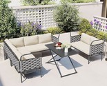 Merax Modern Patio Sectional Sofa Outdoor Woven Rope Furniture Set Table... - £1,230.94 GBP