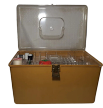 Vtg Wilson Wil-hold Harvest Gold Plastic Sewing/Storage Box, 2 Insert Trays - £16.73 GBP