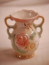 Vintage Double Loop Handled Floral Vase Lusterware Brasil Stamped 421 - $12.86