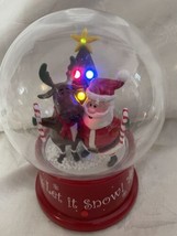 Gemmy Let It Snow Santa &amp; Reindeer 6&quot; Musical Snow Globe ~ Rare! - £18.16 GBP