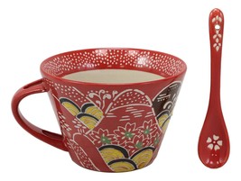 Red Mountain Ranges Landscape Porcelain Coffee Tea Cafe Mug With Spoon Set - £15.72 GBP