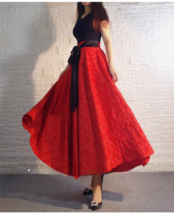 Women RED Pleated Maxi Skirt Long Red Party Skirt Outfit Custom Plus Size image 4