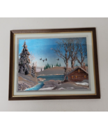 Foil Art Snowy Cabin Framed Hunting Lodge 8x10 Shiny Wall Hanging - £12.58 GBP