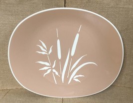 Vintage Harkerware Cocoa Pink Everglades Cattails Oval Serving Platter MCM - £22.49 GBP